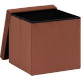 Atmosphera Poef/krukje/hocker Amber - Opvouwbare zit opslag box - fluweel roest bruin - D38 x H38 cm - MDF/polyester