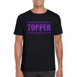 Zwart Topper shirt in paarse glitter letters heren - Toppers dresscode kleding