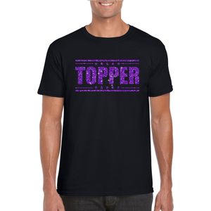 Zwart Topper shirt in paarse glitter letters heren - Toppers dresscode kleding