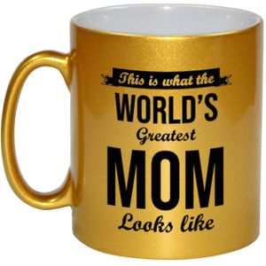 This is what the worlds greatest mom looks like cadeau koffiemok / theebeker - 330 ml - goudkleurig - Moederdag - verjaardag / bedankje / cadeau - tekst mokken