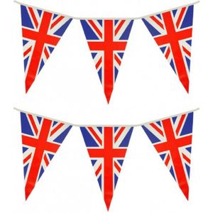 Set van 2x stuks union Jack/UK/Groot Brittanie vlaggenlijnen - Plastic - 7 meter lang - Landen feestartikelen/versiering