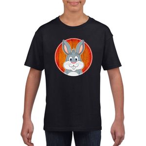 Kinder t-shirt zwart met vrolijke konijn print - konijnen shirt - kinderkleding / kleding