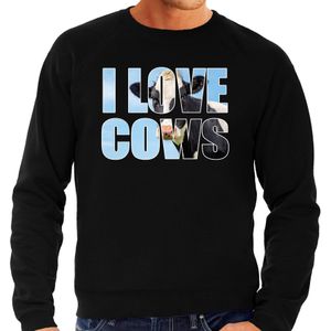 Tekst sweater I love cows met dieren foto van een koe zwart voor heren - cadeau trui koeien liefhebber