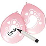Geboorte versiering meisje - ooievaar geboorte bord - 100 cm hoog - 6x roze ballonnen