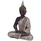 Zwart/zilver boeddha beeldje zittend 29 cm - Boeddha beelden - Woondecoratie