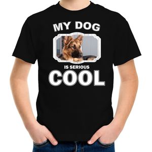 Duitse herder honden t-shirt my dog is serious cool zwart - kinderen - Duitse herders liefhebber cadeau shirt - kinderkleding / kleding