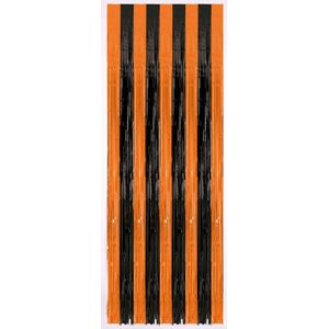 Folie deurgordijn zwart/oranje metallic 243 x 91 cm - Feestartikelen/versiering - Tinsel deur gordijn