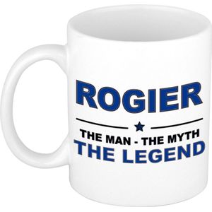 Naam cadeau Rogier - The man, The myth the legend koffie mok / beker 300 ml - naam/namen mokken - Cadeau voor o.a  verjaardag/ vaderdag/ pensioen/ geslaagd/ bedankt