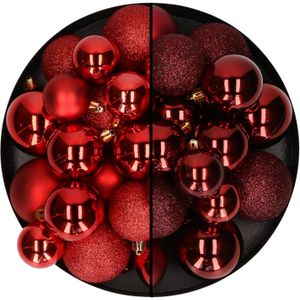 Kerstballen 60x stuks - mix donkerrood/rood - 4-5-6 cm - kunststof - kerstversiering