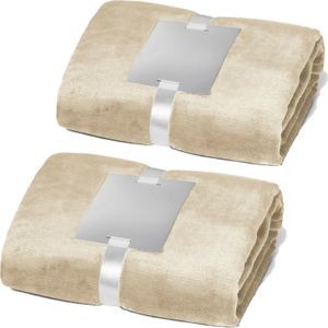 Fleece dekens/plaids 2 stuks beige 240 grams polyester 120 x 150 cm