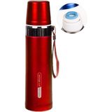 2x stuks thermosfles / isoleerkan met bandje 750 ml rood - RVS - thermosflessen / isoleerflessen