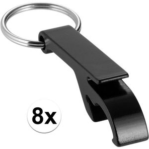 8x Flesopener sleutelhanger - zwart - opener