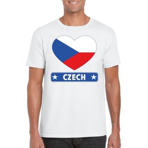 Tsjechie t-shirt met Tsjechische vlag in hart wit heren