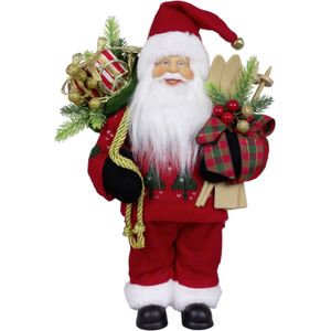 Kerstman decoratie pop Martijn - H30 cm - rood - staand - kerst beeld - kerst figuur