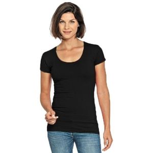 Bodyfit dames t-shirt zwart met ronde hals - Dameskleding basic shirts XL