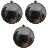 3x Grote zilveren kunststof kerstballen van 14 cm - glans - zilveren kerstboom versiering