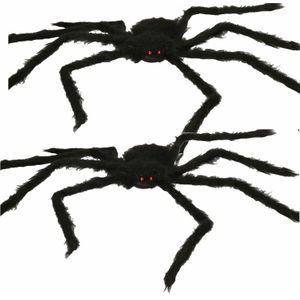 Fiestas horror spin groot - 2x - Halloween decoratie/versiering - zwart - 70 cm- Griezelige thema accessoires