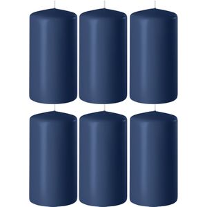 8x Donkerblauwe cilinderkaarsen/stompkaarsen 6 x 12 cm 45 branduren - Geurloze kaarsen donkerblauw - Woondecoraties