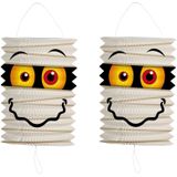 8x stuks ronde lampion 16 cm mummie - Halloween trick or treat lampionnen versiering - treklampion