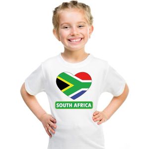 Zuid Afrika kinder t-shirt met Zuid Afrikaanse vlag in hart wit jongens en meisjes