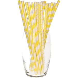 Excellent Houseware Drinkrietjes van papier - 100x - geel - 20 cm