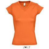 Set van 2x stuks dames t-shirt  V-hals oranje 100% katoen slimfit - Dameskleding shirts, maat: 40 (L)