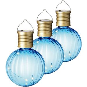 Lumineo tuin/buiten 6x stuks Led lampje/lampion solar verlichting blauw 11 x 8 cm - Tuinverlichting zonne-energie