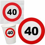 Verjaardag feestartikelen tafel dekken set 40 jaar verkeersbord/stopbord thema - 8x bordjes - 8x bekertjes - 16x servetten