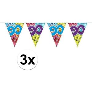 3x  Mini vlaggenlijn / slinger - verjaardag 90  jaar - 300 cm