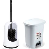 5Five WC-/toiletborstel houder 40cm - Wit - Met kleine pedaalemmer 8L
