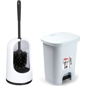 5Five WC-/toiletborstel houder 40cm - Wit - Met kleine pedaalemmer 8L