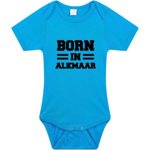 Born in Alkmaar tekst baby rompertje blauw jongens - Kraamcadeau - Alkmaar geboren cadeau