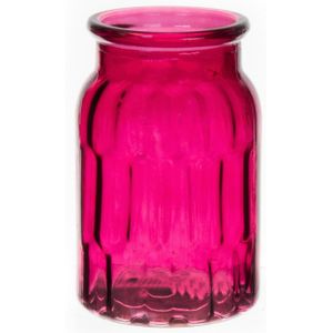 Bellatio Design Bloemenvaas klein - fuchsia roze - transparant glas - D10 x H16 cm - vaas