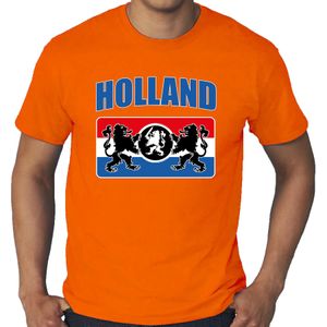 Grote maten oranje fan t-shirt voor heren - Holland met een Nederlands wapen - Nederland supporter - EK/ WK shirt / outfit