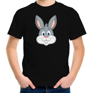 Cartoon konijn t-shirt zwart voor jongens en meisjes - Kinderkleding / dieren t-shirts kinderen