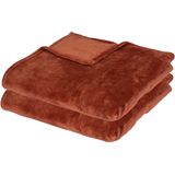 Atmosphera fleece dekens/fleeceplaids - 2x - terracotta - 130 x 180 cm - polyester - Bankdeken