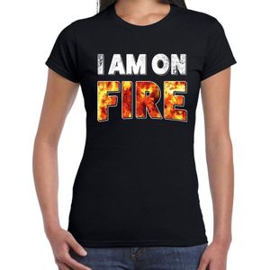 Halloween I am on fire verkleed t-shirt zwart voor dames - horror shirt / kleding / kostuum / verkleedkleding