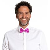 Partychimp Carnaval verkleed vlinderstrikje zijdeglans - 2x - fuchsia roze - polyester - heren/dames