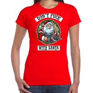Fout Kerstshirt / Kerst t-shirt Dont fuck with Santa rood voor dames - Kerstkleding / Christmas outfit