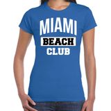 Miami beach club zomer t-shirt voor dames - blauw - beach party / vakantie outfit / kleding / strand feest shirt