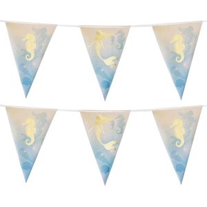 2x Zeemeermin/mermaid/oceaan themafeest folie vlaggenlijnen goud 4 meter - Kinder feestartikelen/versiering voor op tafel