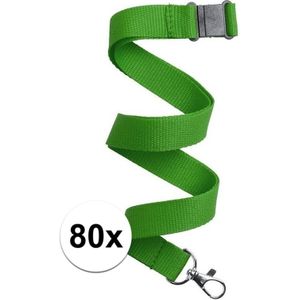 80x Groen keycord/lanyard met karabijnhaak sleutelhanger 50 cm - Polyester keycords/sleutelkoord