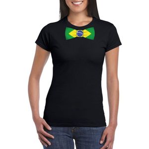 Zwart t-shirt met Braziliaanse vlag strikje dames -  Brazilie supporter