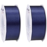 3x Luxe, brede Hobby/decoratie donkerblauwe satijnen sierlinten 4 cm/40 mm x 25 meter- Luxe kwaliteit - Cadeaulint satijnlint/ribbon