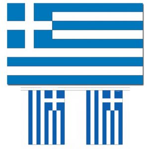 Luxe landen vlaggen versiering set Griekenland 2x artikelen vlag 100 x 150 cm en een stoffen vlaggenlijn van 9 meter