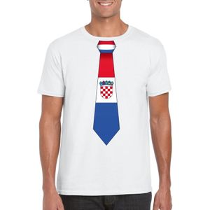 Wit t-shirt met Kroatische vlag stropdas heren - Kroatie supporter