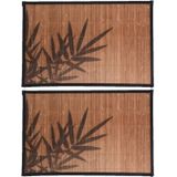4x stuks rechthoekige placemat 30 x 45 cm bamboe bruin met zwarte bamboe print 2  - Placemats/onderleggers - Tafeldecoratie