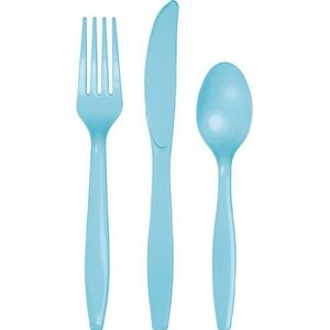 Lichtblauw plastic bestek 24x delig - messen/vorken/lepels - herbruikbaar