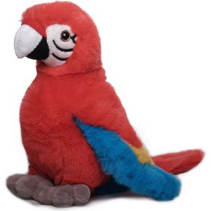 Inware Pluche Papegaai Vogel Knuffel - Rood/Blauw - Polyester - 20 cm