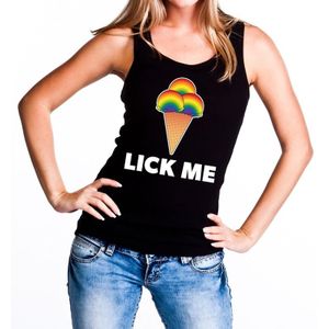 Lick me gaypride tanktop/mouwloos shirt - zwart singlet regenboog voor dames - Gay pride